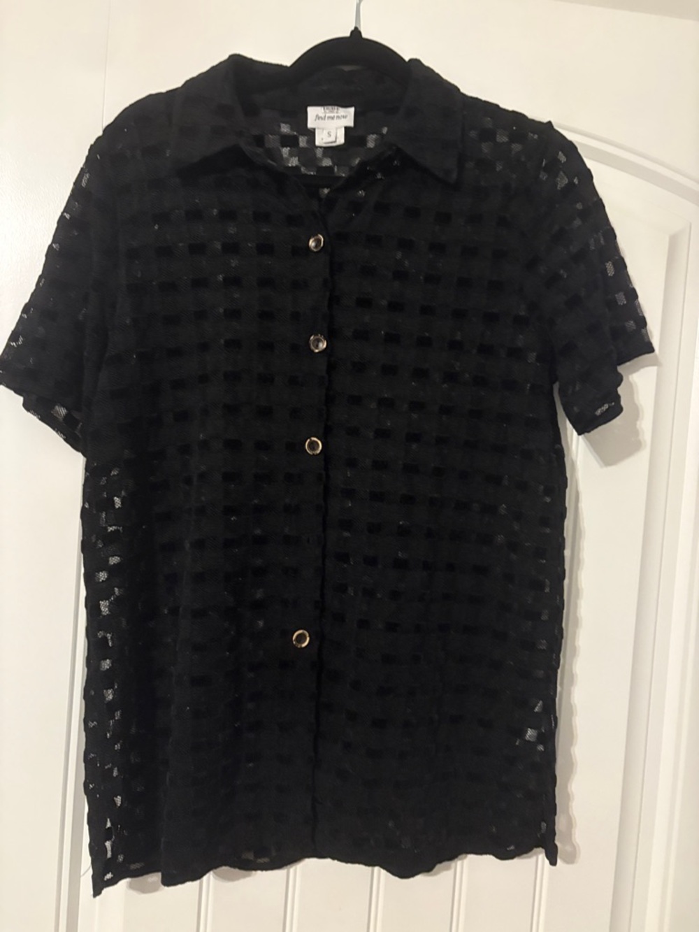 Find Your Feet Black Sheer Grid Button-Front Swim Coverup